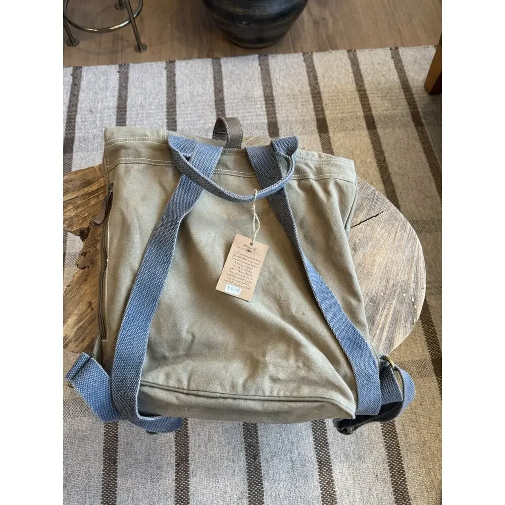 Handmade Canvas Roll top Backpack Leather Alaska Mountains Takenya Rosetta Brown